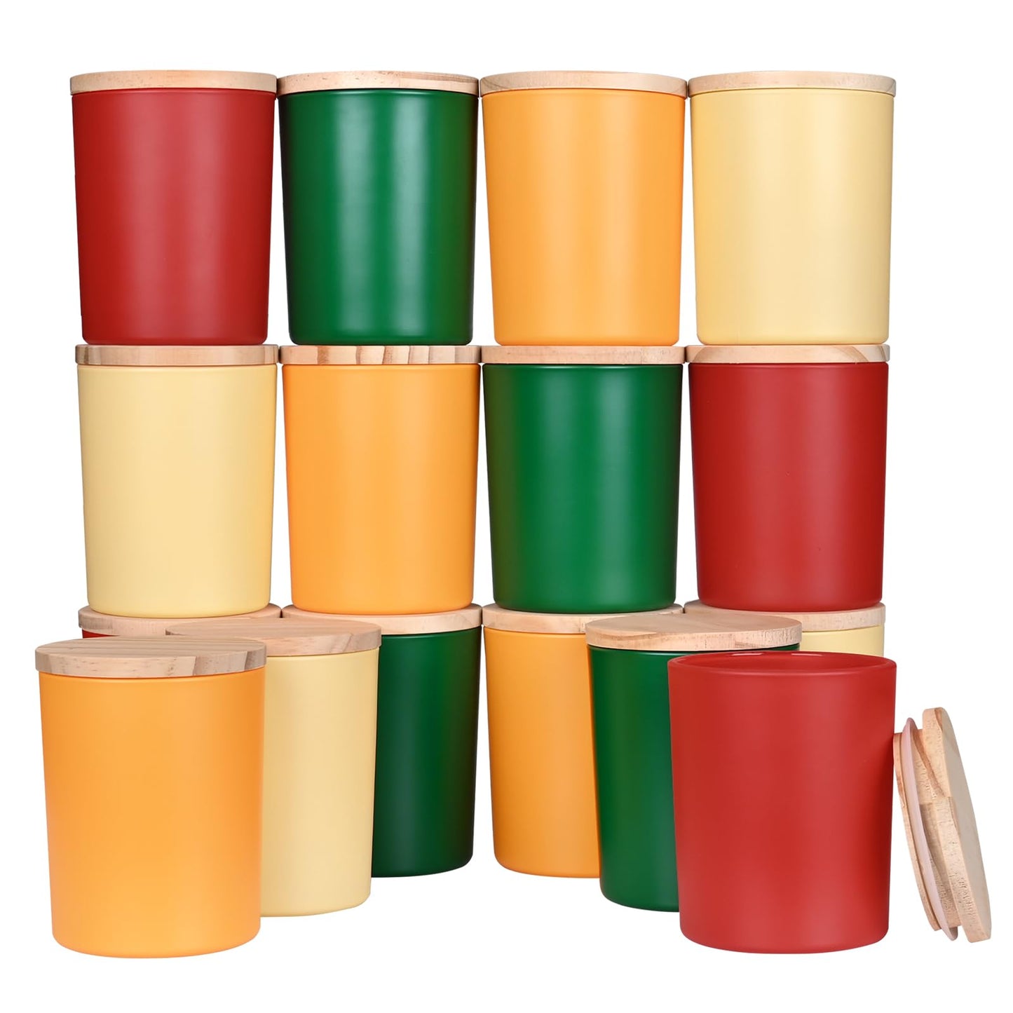 SHOWIN Thick Candle Jars for Making Candles 16 Pcs, 7 OZ Empty Jars with Wood Lids for Candle Making, Sample Container, Frosted White