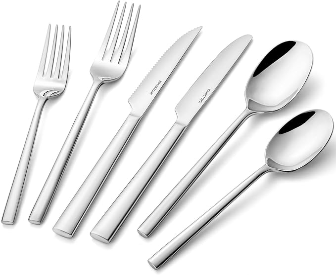 45-Piece Silverware Set with Serving Utensils, Forged Flatware Cutlery Set