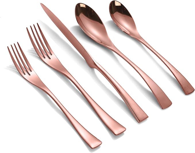 Lemeya 20 Pieces Silverware Set for 4,Heavy Duty 18/10 Stainless Steel Flatware Set with Forged Stand Knives,Modern Cutlery Utensil Set,Mirror Polished,Dishwasher Safe