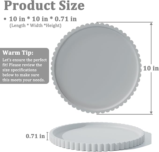Silicone Bathroom Countertop and Vanity Tray-10 Inch Round Silicone Bathroom Tray, Modern Bathroom Decor, Coffee Table Decor, Decorative Tray for Candle, Perfume, Plants (Grey)