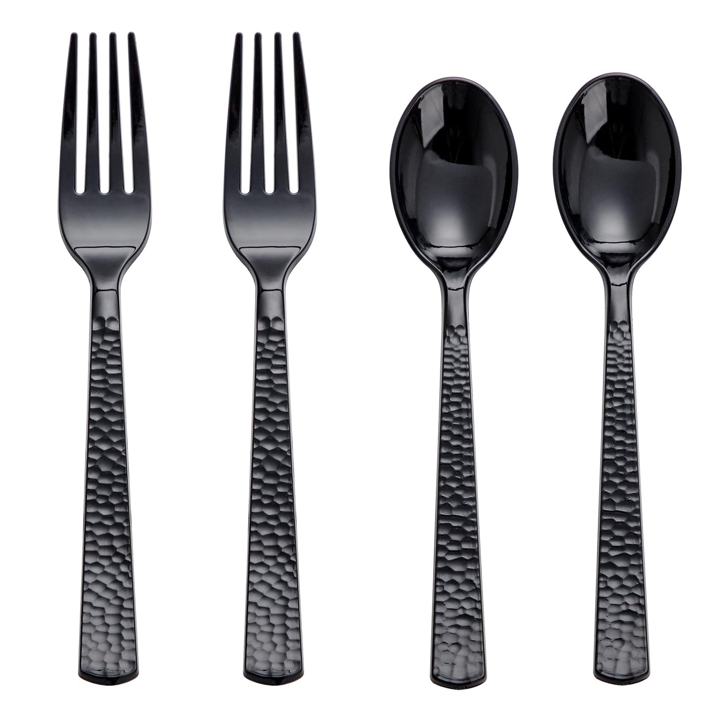 KIRE 400PCS Silver Plastic Forks and Spoons Disposable-Heavy Duty Plastic Silverware Set Silver Spoons and Forks-200 Forks and Spoon for Parties/Birthday/Wedding/Father's Day