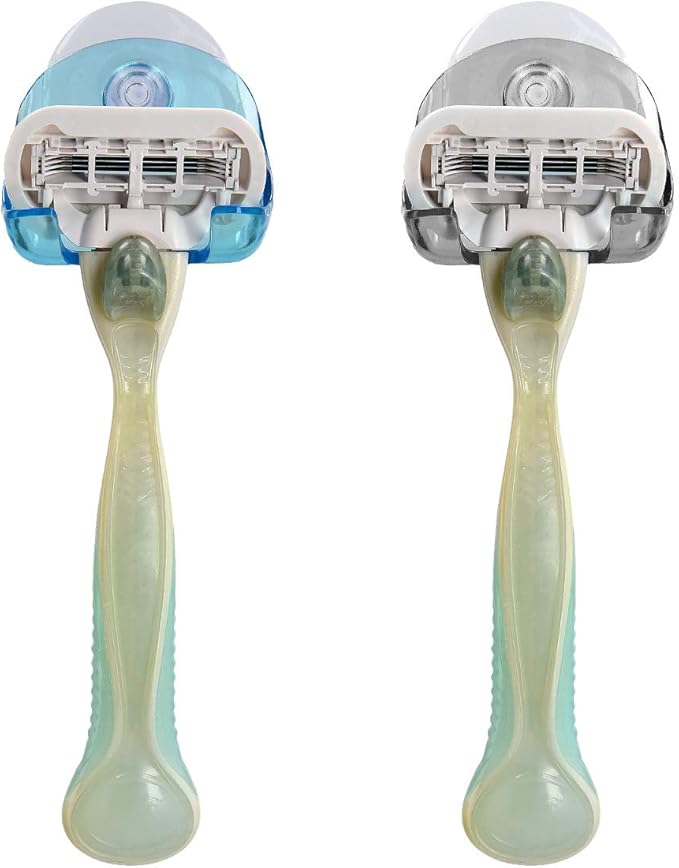 kwmobile 2x Razor Holder with Suction Cup - Self-Adhesive Shaver Wall Mount - Bathroom Organizer for Glass and Tiles - Black/Light Blue/Transparent