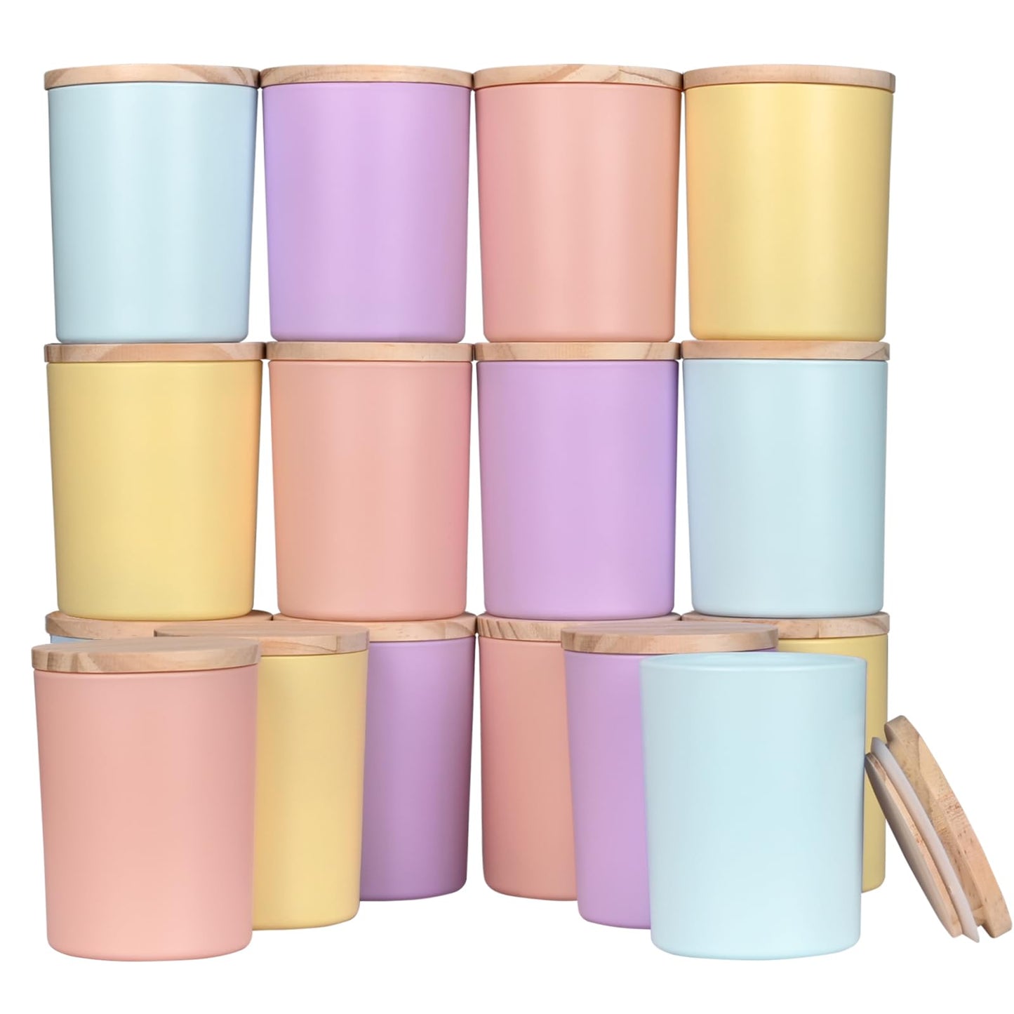 SHOWIN Thick Candle Jars for Making Candles 16 Pcs, 7 OZ Empty Jars with Wood Lids for Candle Making, Sample Container, Frosted White