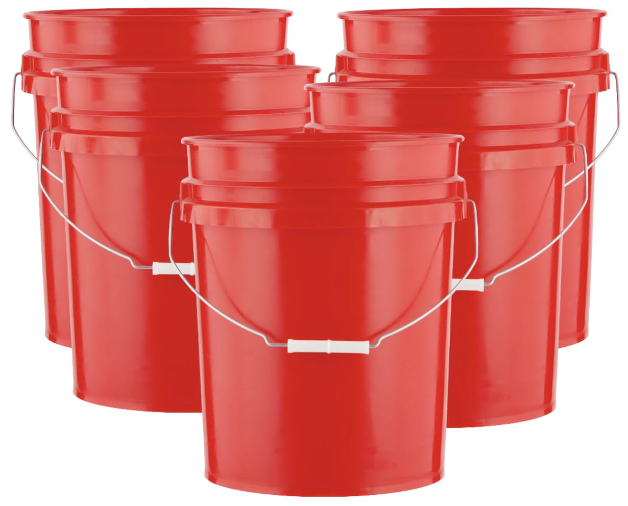 House Naturals 5 Gallon Premium HPDE Plastic Bucket - Made in USA Food Grade Container, BPA Free All Purpose Pail (5, Red)