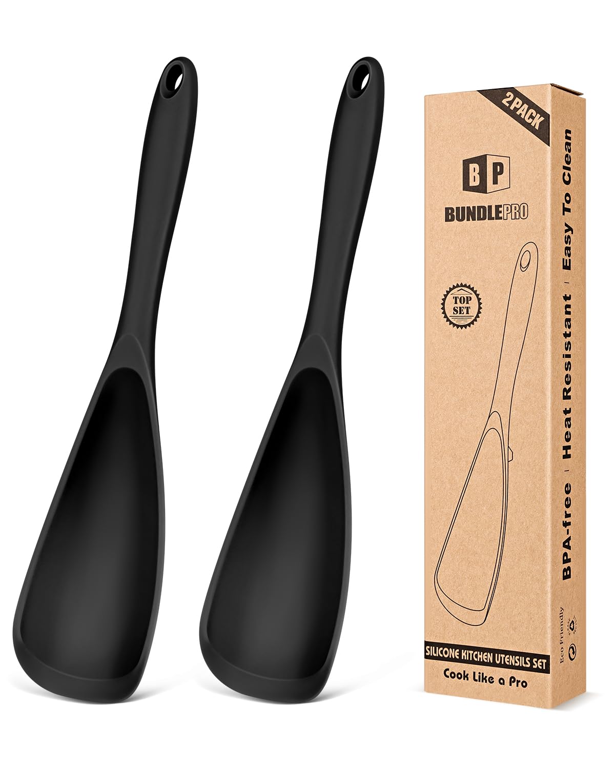 Pack of 2 Cooking Spoons for Non Stick Cookware, Multifunction Spatula Spoon BPA-Free, One-Piece Design, Suitable for Scooping, Scraping, Serving and Mixing(BLACK-RED)