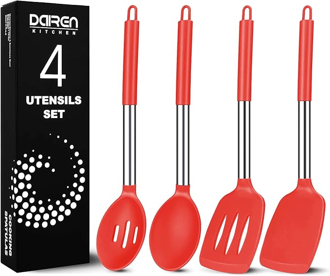 Silicone Cooking Spatulas and Spoons, Stainless Steel Kitchen Utensils Set