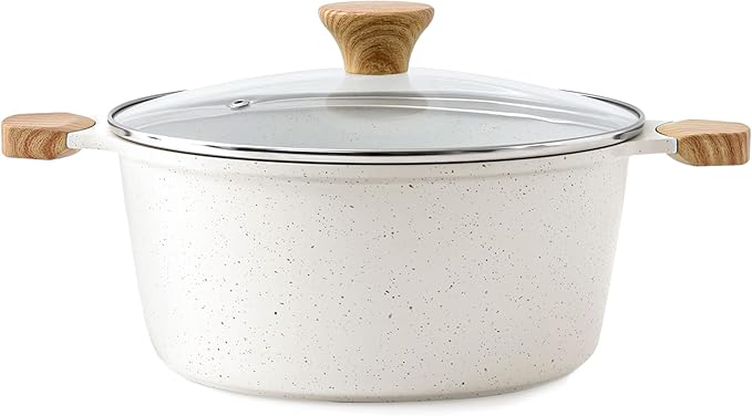 SENSARTE Ceramic Nonstick Stock Pot with Lid, 4.5 Quart, White
