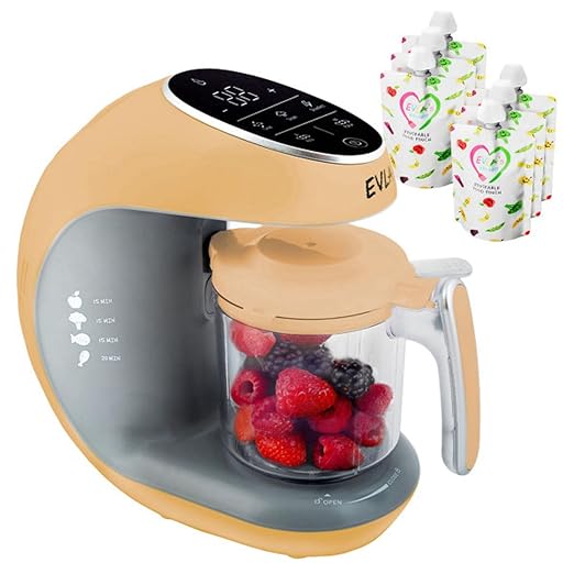 EVLA'S Baby Food Maker, Steamer, Blender, Baby Food Processor for Healthy Homemade Baby Food in Minutes, Touch Screen with 6 Reusable Food Pouches, Baby Registry Essential, Blue