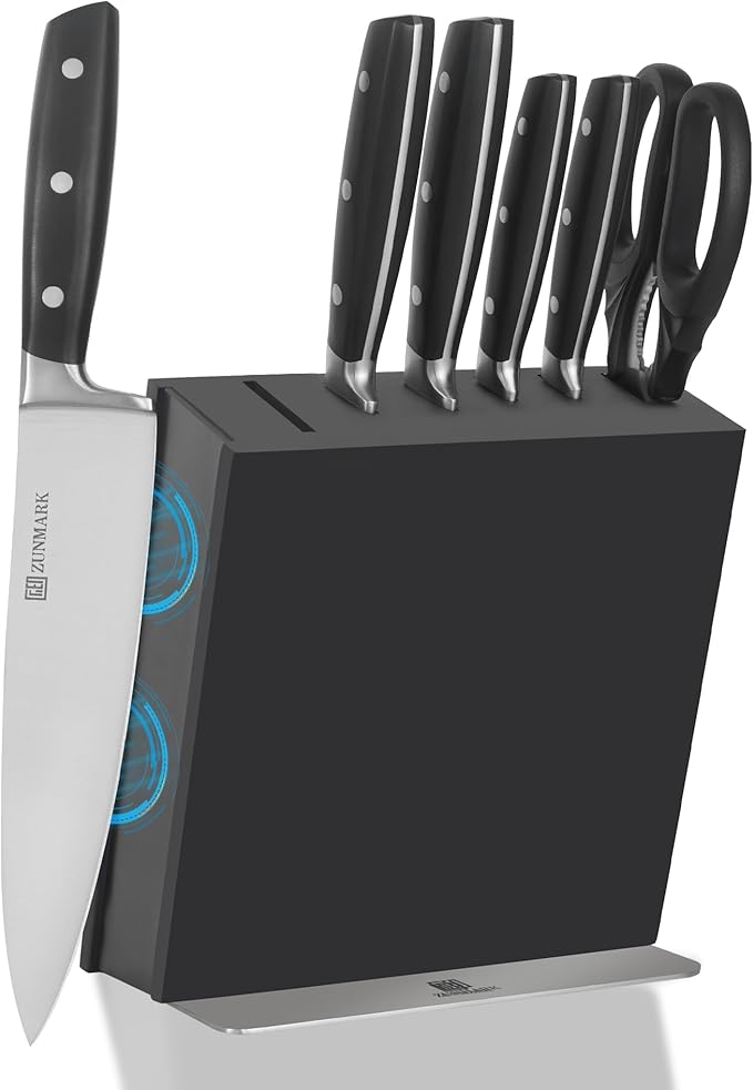 ZUNMARK Kitchen Knife Set, 14 PCS Knife Sets for Kitchen with Block, X50CrMoV15 High Carbon German Steel Knife Set with 6X Serrated Steak Knife, Heavy