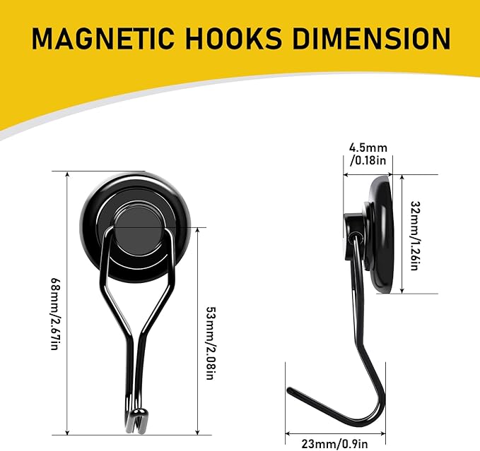 LOVIMAG Hooks, 120lbs+ Magnetic Magnet Hook 2025 Cruise Cabin Ship Essentials Heavy Duty Strong Refrigerator Fridge Hanging for Classroom Beach Vacation Kitchen Grills Home Mug Hanger (8 Pack), Black