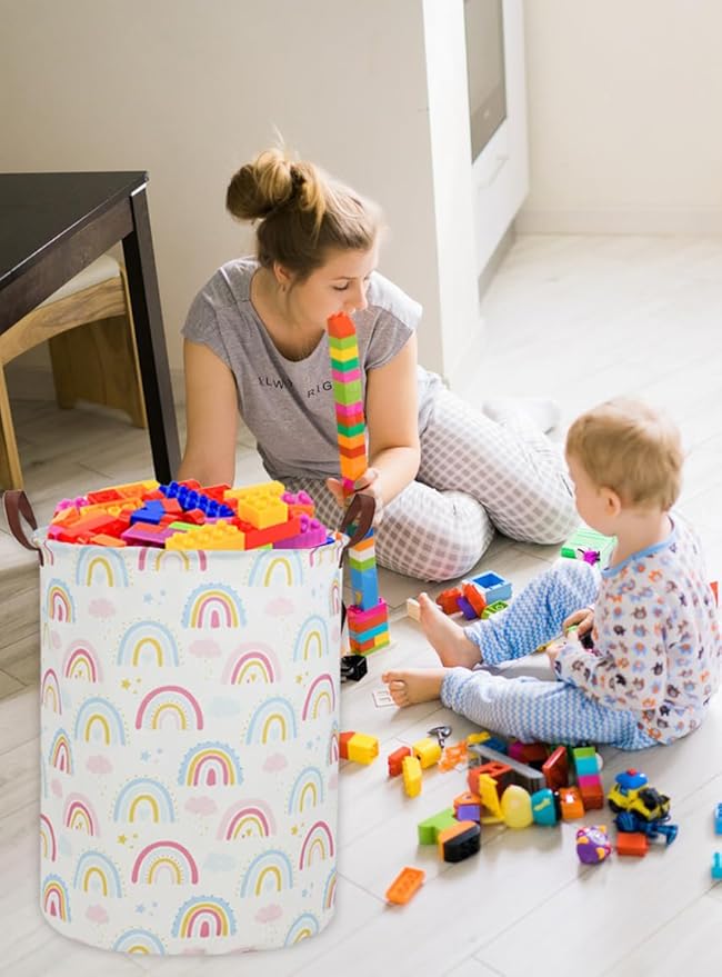 Rainbow Laundry Hamper Kids Hamper for Nursery Boy and Girl Baby Clothes Hamper Cute Girls Toys Storage Bin Organizer Soccer Room Decor for Home(Rainbow)