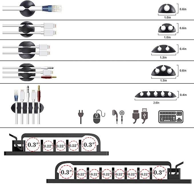 N NOROCME 192 PCS Cable Management Kit 4 Wire Organizer Sleeve, 11 Cable Holder