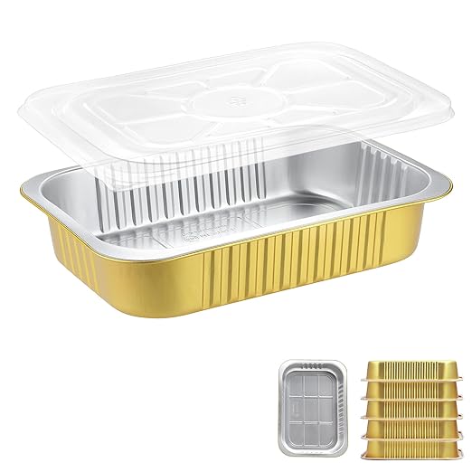 MESTAEK 118oz Aluminum Foil Pans with Lids & Handles, 5 Pack