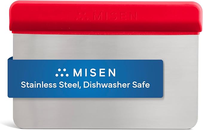 Misen Stainless Steel Bench Scraper - Versatile Food Scraper with Blue Handle - Ideal for Kitchen, Pastry & Dough - Durable Cutting Board Scraper Tool for Effortless Transfer into Pots & Pans - Blue