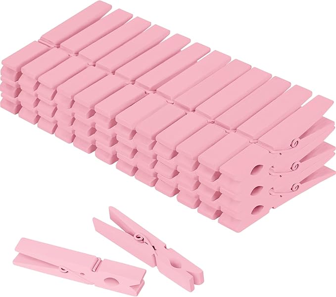 Colored Clothes pins 2.9inch 50PCS Pink, Colorful ClothesPins Wooden Clips for Photos Pictures Decorative Crafts, Decoration clothespins Clothing Hanging clothespins