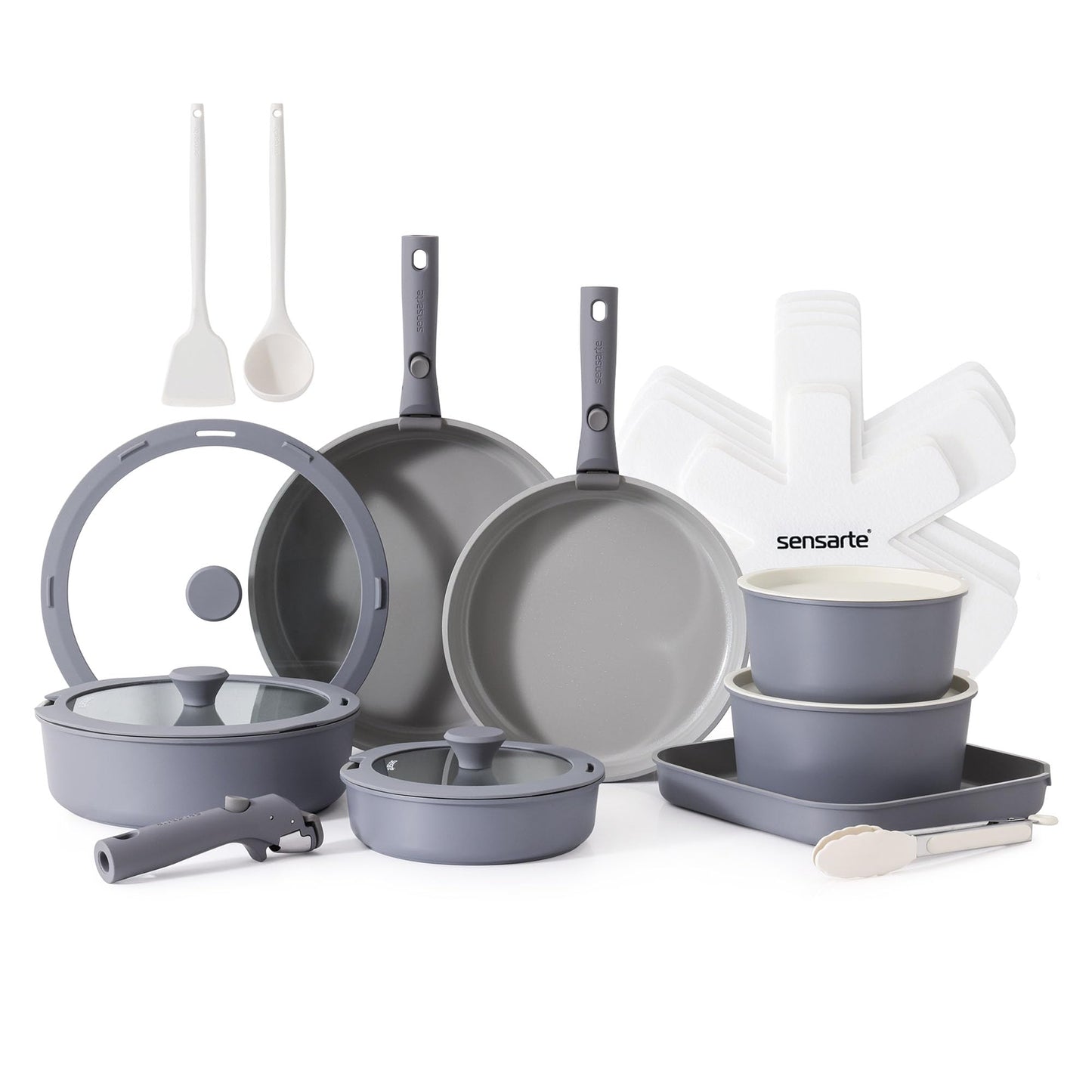 SENSARTE 24 Piece Nonstick Detachable Handle Pots and Pans Set Black