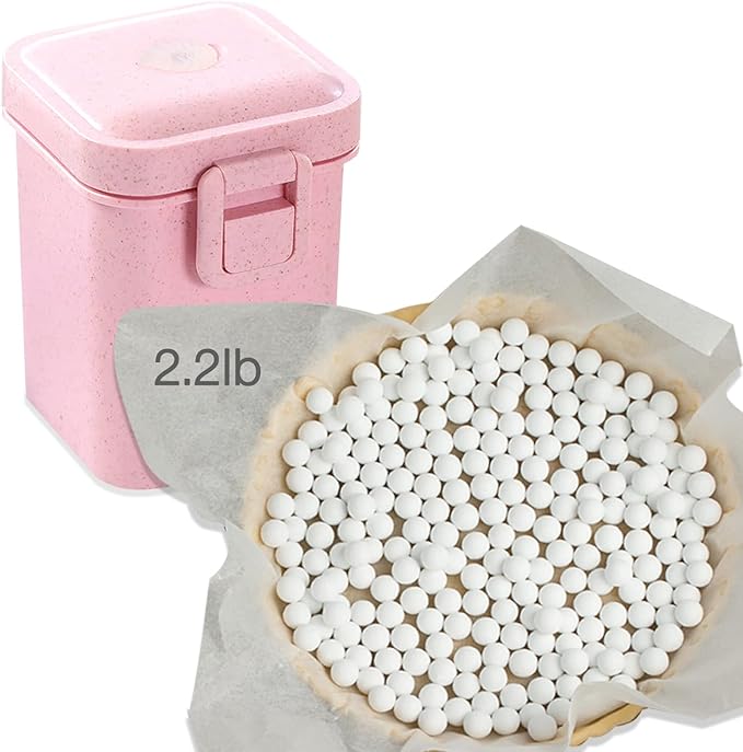 Hommtina 2.2Lb Ceramic Pie Weights Baking Beans Pie Crust Reusable 10mm Weights Natural Ceramic Stoneware with Wheat Straw Container (35 Oz Total) (White)