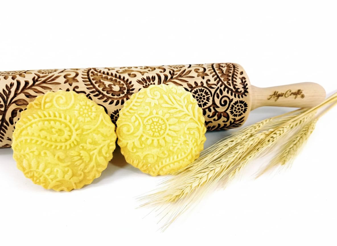 WILD POPPY Embossing Rolling Pin with Flowers Pattern. Dough and Clay Roller for Embossed Cookies and Pottery. Cookie and Ceramic Stamp. Backing Gifts for Women by Algis Crafts