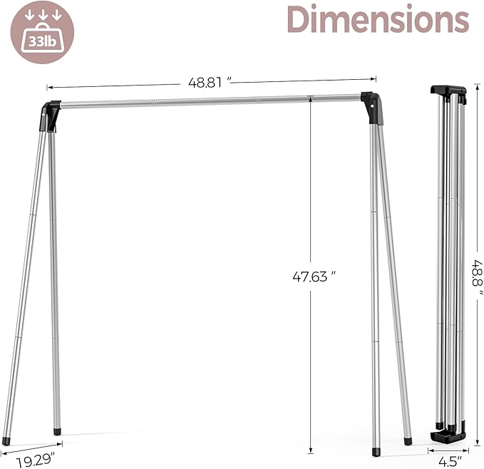 TOOLF Clothes Drying Rack Foldable, Laundry Drying Rack Stainless Steel, Portable Clothes Rack, Drying Rack for Clothing, Indoor Outdoor, Free-Standing, Large Capacity