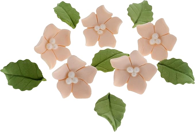 Global Sugar Art 24-Count Mini Peach Edible Flowers Cake Decorations