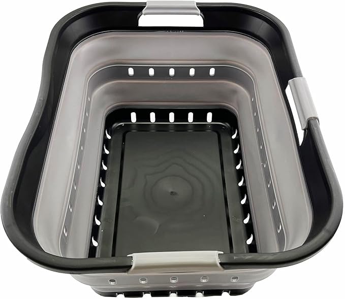SAMMART 42L (11 gallon) Collapsible Plastic Laundry Basket - Foldable Pop Up Storage Container/Organizer - Space Saving Hamper/Basket (Black/Alloy Grey)