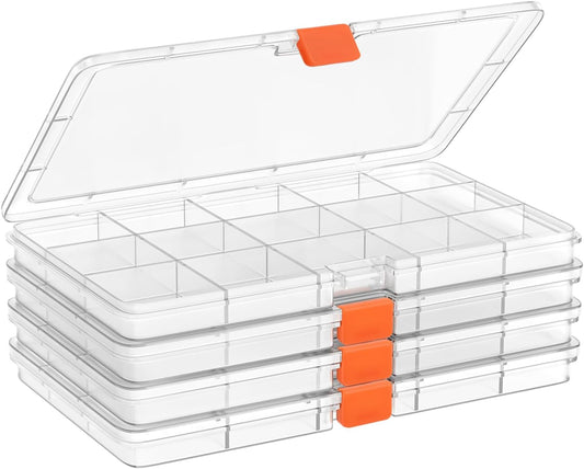 2PACK Extra Thick Bead Organizers, 15 Grid Mini Clear Plastic Storage Box Craft Containers for Nail jewelry rhinestones DIY Supply Case