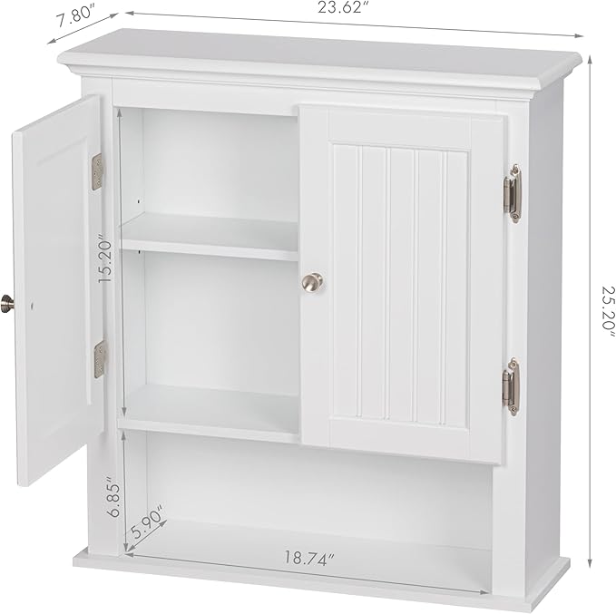 UTEX Bathroom Cabinet Wall Mounted, Wood Hanging Cabinet, Wall Cabinets with Doors and Shelves Over The Toilet for Bathroom,White
