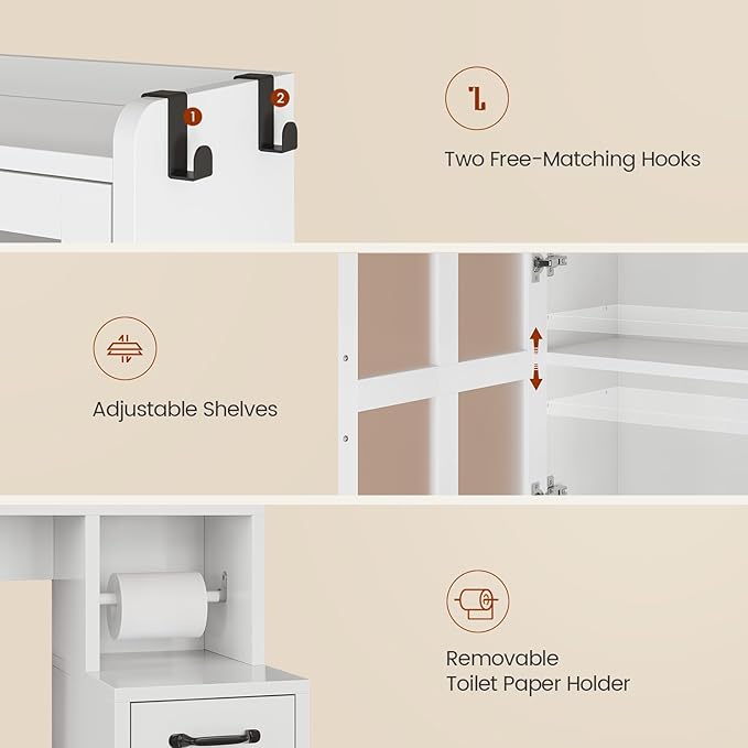 Over The Toilet Storage Cabinet with Pulley Small Bathroom Storage Cabinet, Space Saver W/Adjustable Shelf & Glass Doors for Bathroom, Restroom, Laundry (Frosted Mirror-Type B)