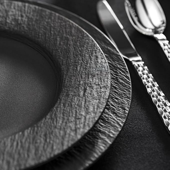 Villeroy & Boch Manufacture Rock Dinner Plate, Black, Set of 4, 10.5 In
