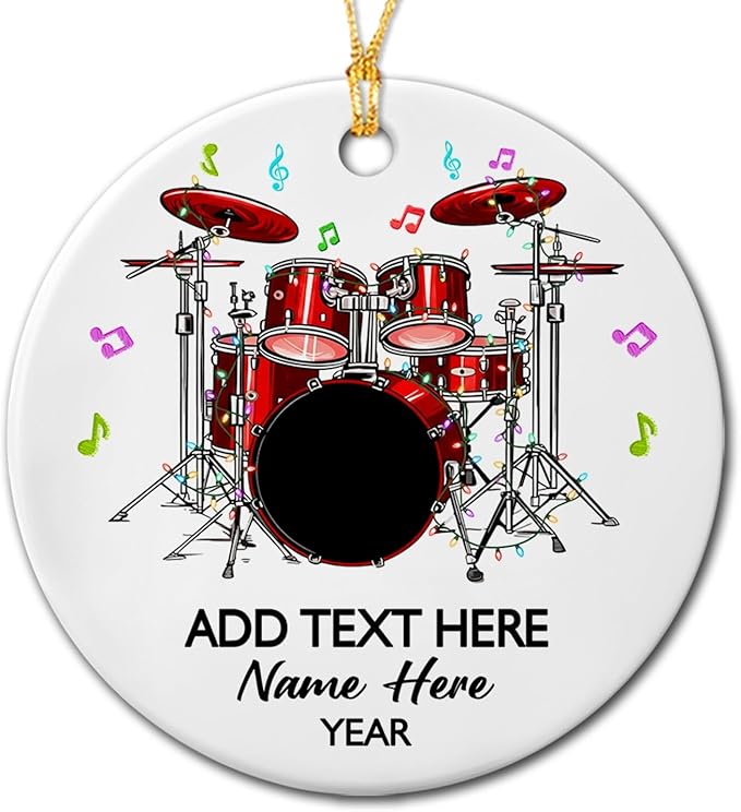 Personalized Drum Set Ceramic Christmas Ornament 2026, Customized Text Year Name Drummer Keepsake Ornaments Gift for Women Men Friend Daughter Son, Drumming Drum Set Ceramic Ornament for Appreciation
