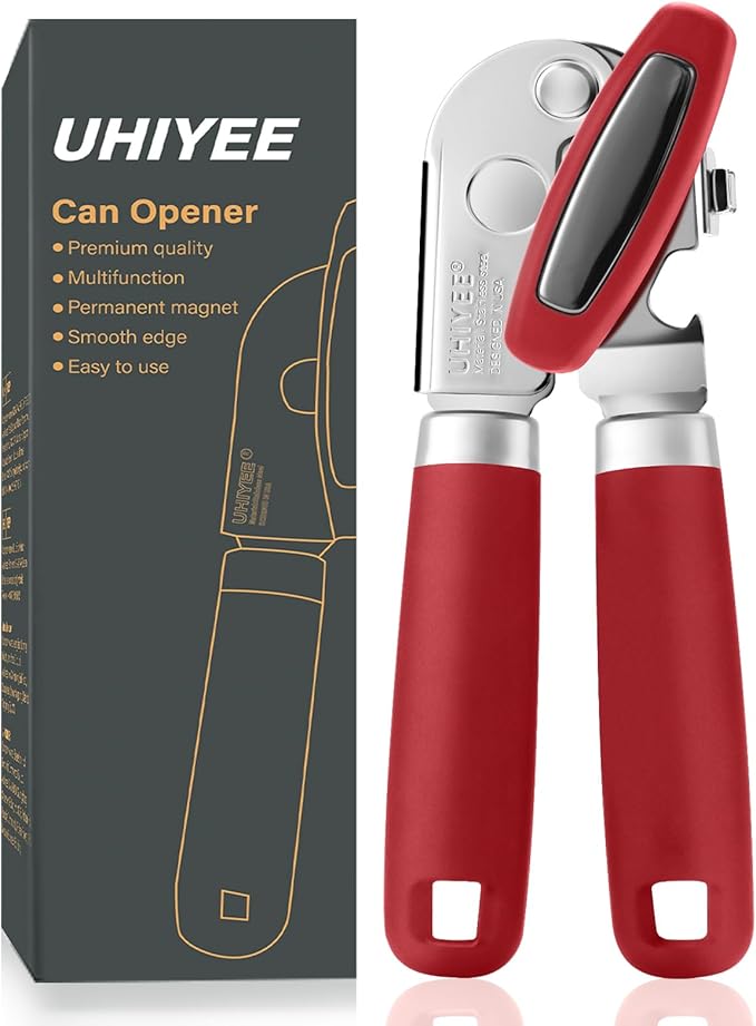 UHIYEE Hand Held Can Opener Manual with Magnet for Home Kitchen, Black