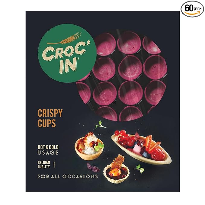 CROC'IN - Orange Mini Tart Shells - Edible Appetizer Or Dessert Cups - Pastry Pans - Artisanal & Vegan Confection - 60 Pieces