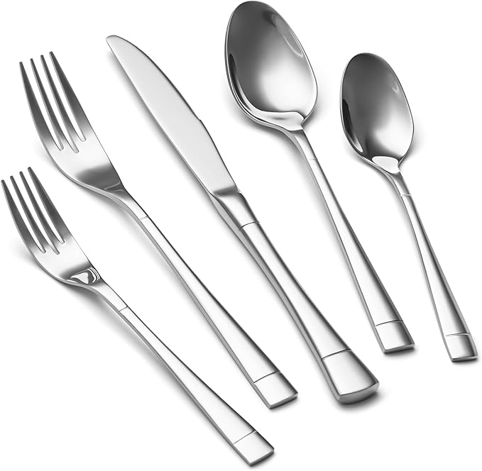 EIUBUIE Heavy Duty Silverware Set for 8, 40-Piece 18/10 Stainless Steel Flatware Set, Mirror Polished Cutlery Modern Kitchen Eating Utensil Durable Tableware Included Knife Fork Spoon, Dishwasher Safe