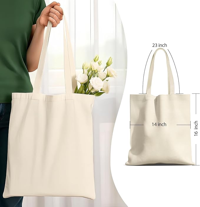 MOLOVA 1-Pack to 6-Pack Available Standard 14"x15" Premium Canvas Tote Bags,Load 55lbs,Reusable bag made of 6oz natural canvas with Handles for Gift-Giving,Work,DIY Projects,Shopping(25 Pack)