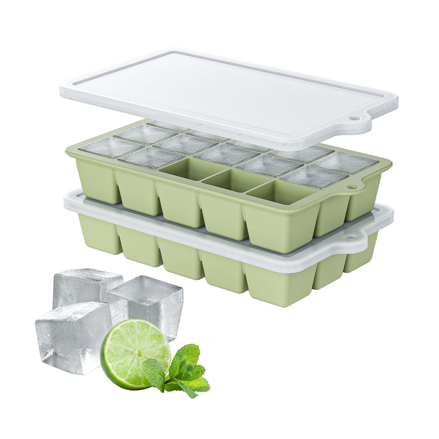 Silicone Ice Cube Tray 2 Pack, HANCELANT Ice Cube Mold, Ice Trays for Freezer with Lid for Whiskey, Cocktail, Drinks and Food, Freezer, BPA Free, Easy Release