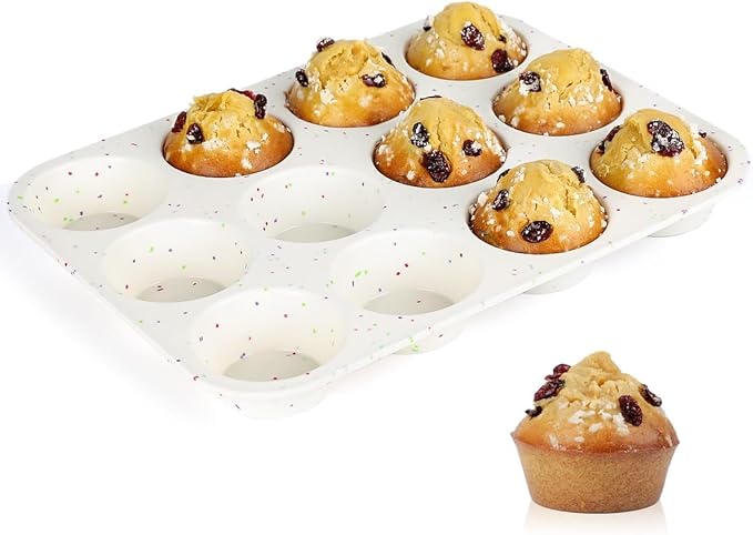 CAKETIME Silicone Muffin Pans for Baking, Regular 12 Cups and Mini 24 Cups Muffin Pan for Baking Egg Bites, Muffins, Cupcakes, Frittata Set of 2 Confetti