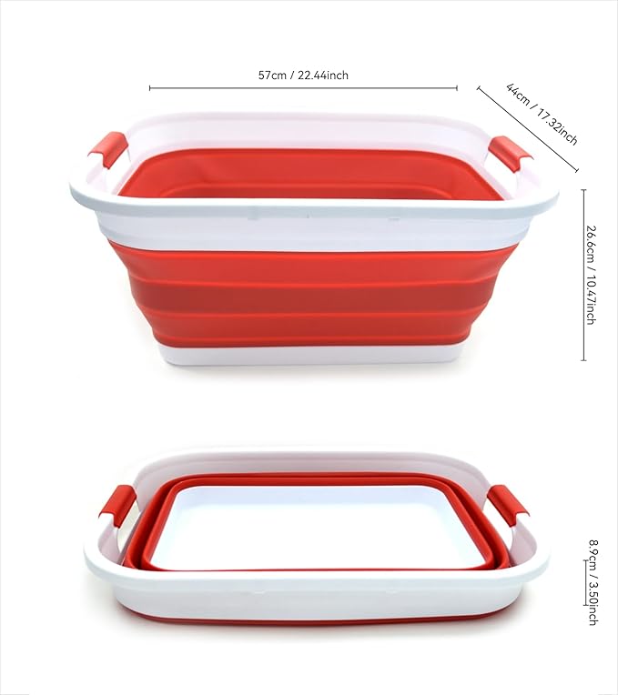 SAMMART 41L (10.8 gallon) Collapsible Plastic Laundry Basket-Foldable Pop Up Storage Container/Organizer-Portable Washing Tub-Space Saving, Water capacity: 32L (8.4 gallon) (Rectangular, Red)