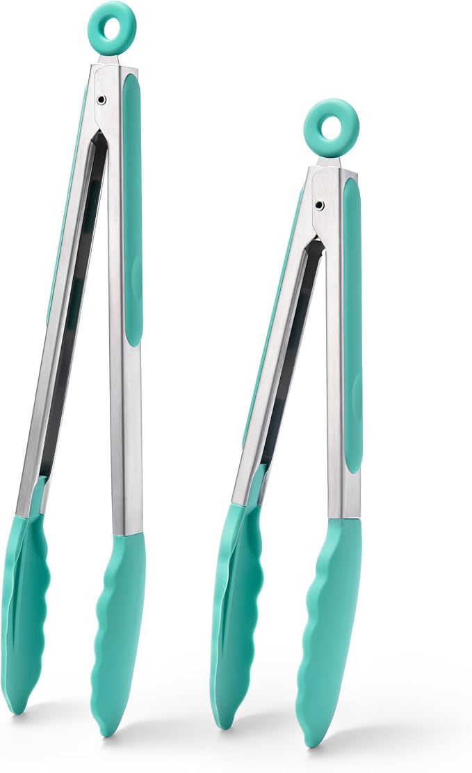 Doosu Kitchen Tongs with Silicone Tips for Cooking Serving (16in, Aqua Sky)