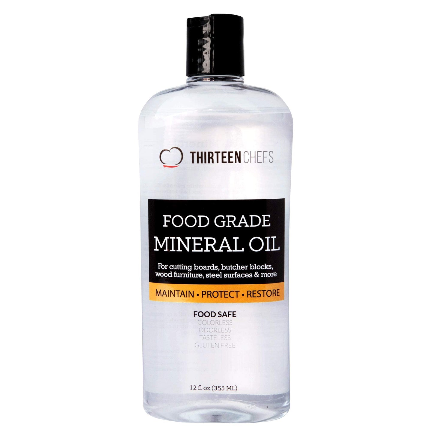 Thirteen Chefs Mineral Oil - 128oz Food Grade Conditioner for Wood Cutting Board, Countertop & Butcher Block, Lubricant for Knife or Meat Grinder - Safe USP Finish on Marble, Soapstone