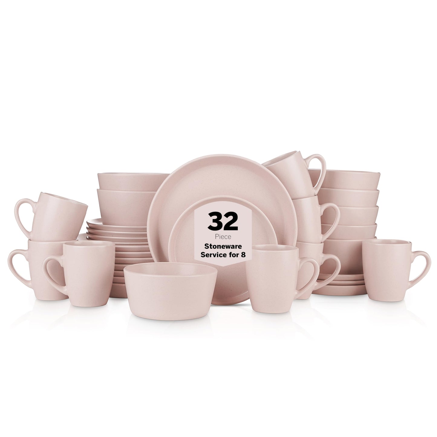 Stone Lain Albie Stoneware 32-Piece Modern Dinnerware Set, Kitchen Plates and Bowls Sets, Service for 8, Blue and Black, Microwave & Dishwasher Safe