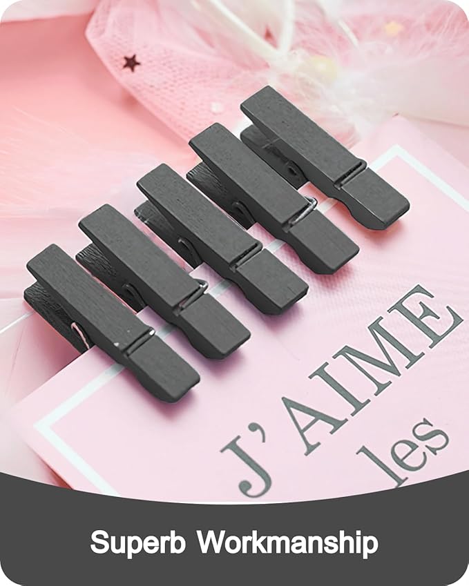 Mini Clothes Pins Wooden Colored Black Small Clothespins for Photo 1.4 Inch 50 PCS, Tiny Clips Close Pin for Baby Shower Classroom Crafts Project Decorations Hanging Pegs