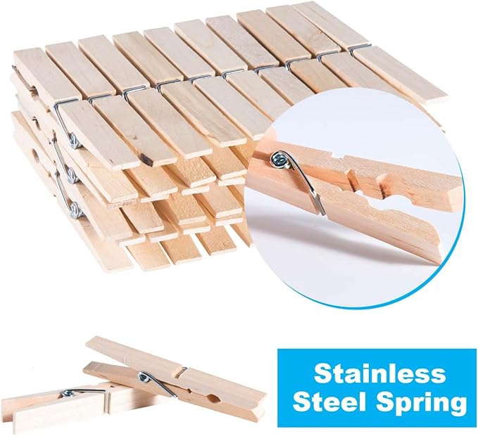 SenseYo 300 Pcs 2.9 Inch Wooden Clothespins Clips for Hanging Clothes, Craft, Home