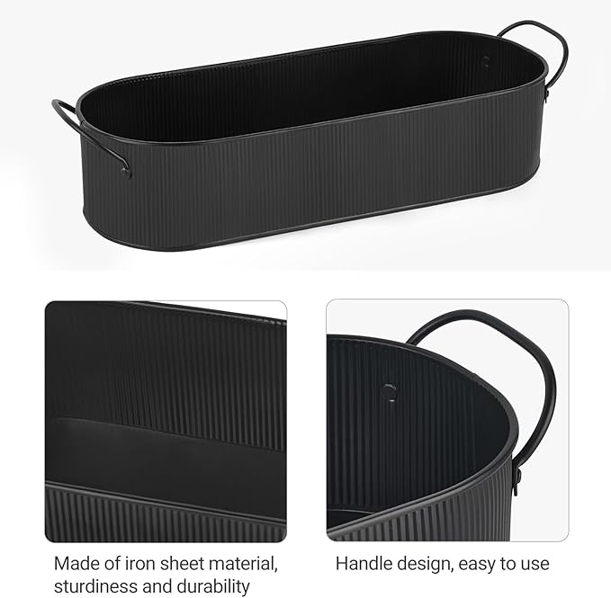 Mkono Metal Storage Basket for Toilet Tank Top Bathroom Decor, Galvanized Tray with Handle for Shelves, Farmhouse Toilet Paper Holder Organizing Bin Box for Countertop Living Room, Set of 2, Black
