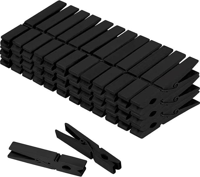 Black Colored Clothes pins 2.9inch 50PCS Black, Colorful ClothesPins Wooden Clips for Photos Pictures Decorative Crafts, Decoration clothespins Clothing Hanging clothespins
