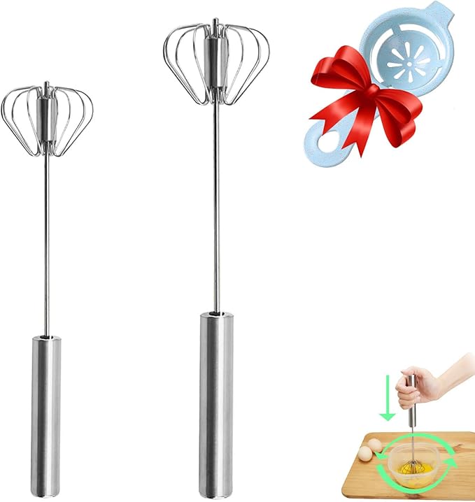 Semi-automatic Whisk, Stainless Steel Egg Beater, Hand Push Rotary Whisks Mixer Stirrer for Making Cream, Whisking, Beating and Stirring (12Inch)