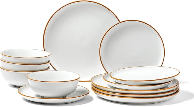 VEVOR Dinnerware Set, Service for 8 (32 PCS), Round Plates and Bowls Sets, Scratch Resistant Ceramic Dinner Ware, Dishwasher and Microwave Suitable Kitchen Dish, for Dessert Salad Soup Pasta, White