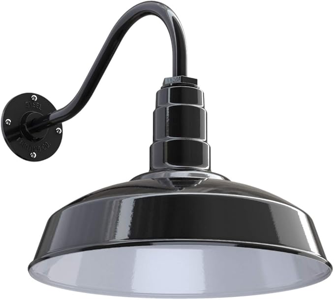 11" Straight Arm Barn Light Outdoor | Farmhouse | Modern Gray/Brass