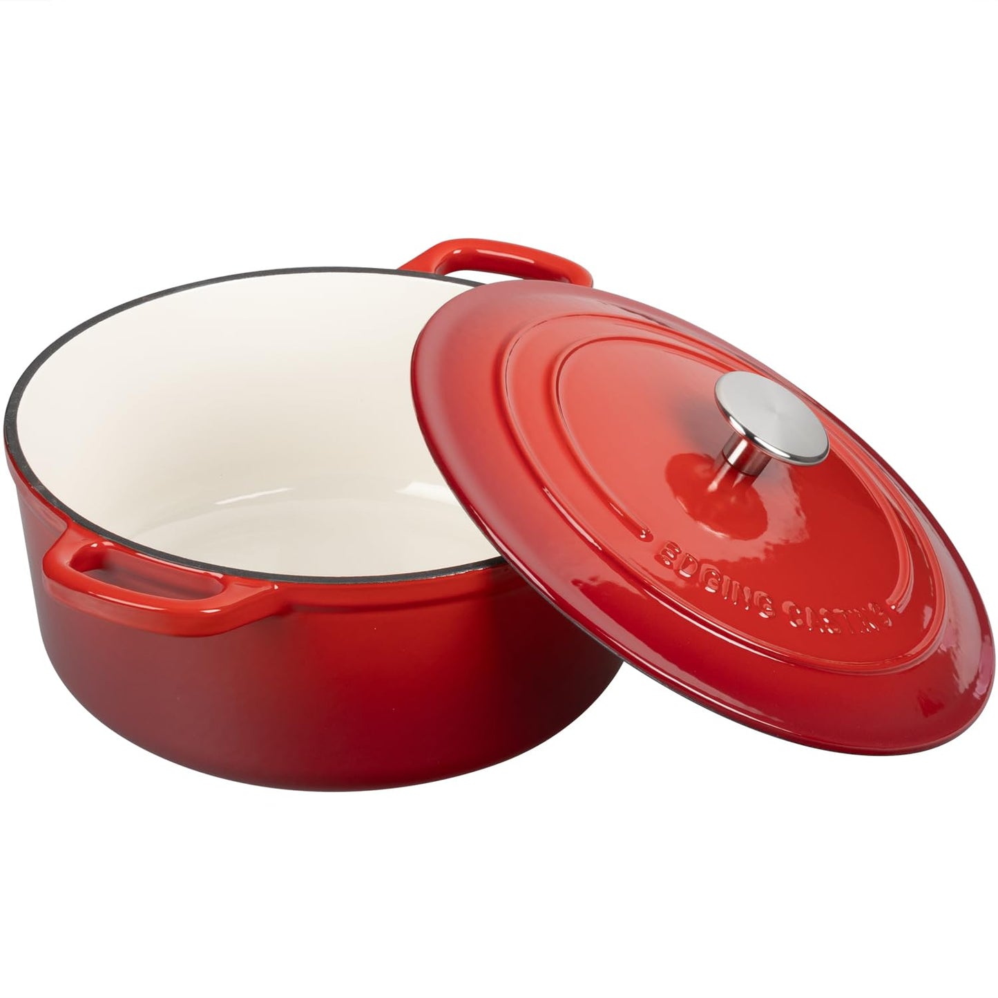 EDGING CASTING Enameled Cast Iron Dutch Oven, 5.5 Quart, Round Dutch Ovens Pot with Dual Handle for Bread Baking, Dutch Ovens with Lid, Bread Oven, Red