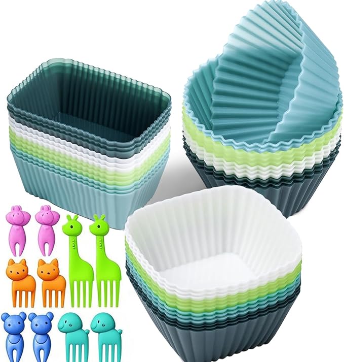 36 Pack Silicone Cupcake Liners Muffin Baking Cups Liners Reusable Non-Stick Cake Molds Sets Lunch Bento Box Dividers Accessories
