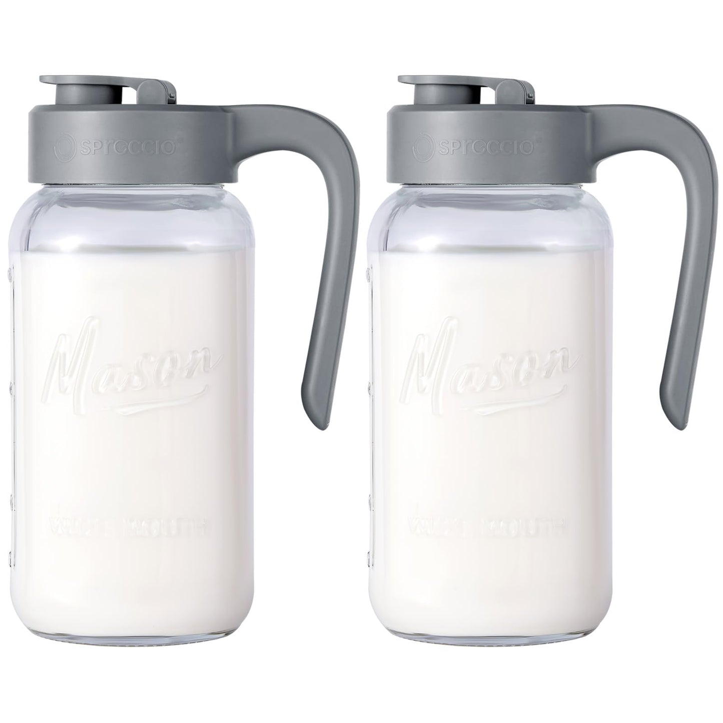 Spreccio Mason Jar Pitcher, 2 pcs 64 oz (2 quart), Glass Pitcher with Lid